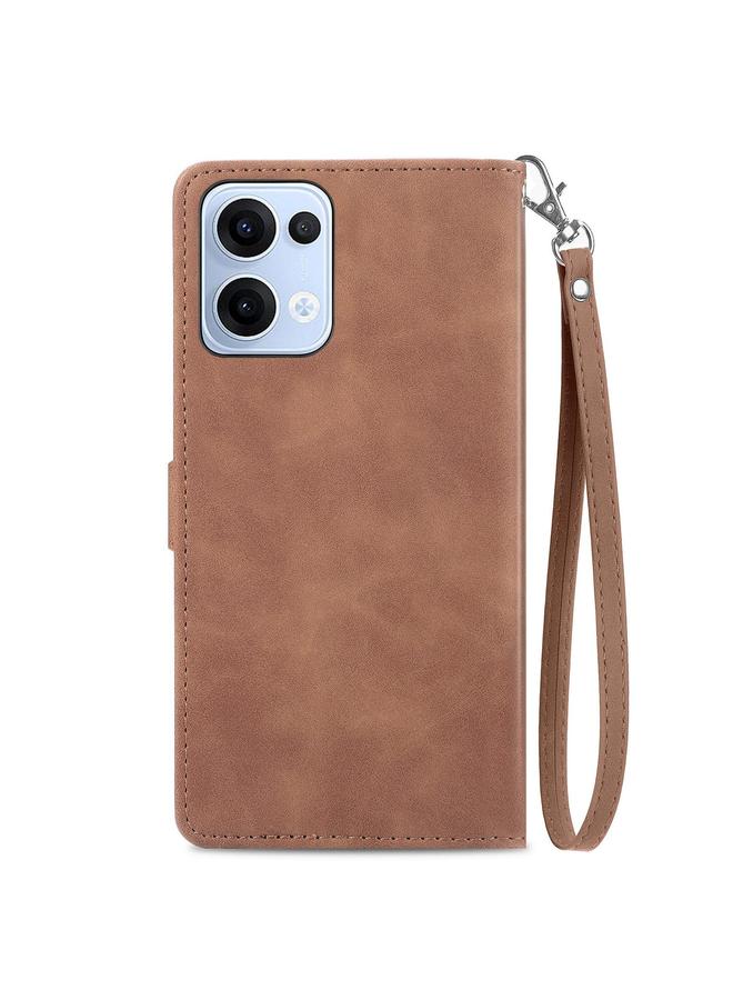 اس-توب جراب هاتف OPPO Reno13 من الجلد بسحاب منقوش عليه زهور - Image 3