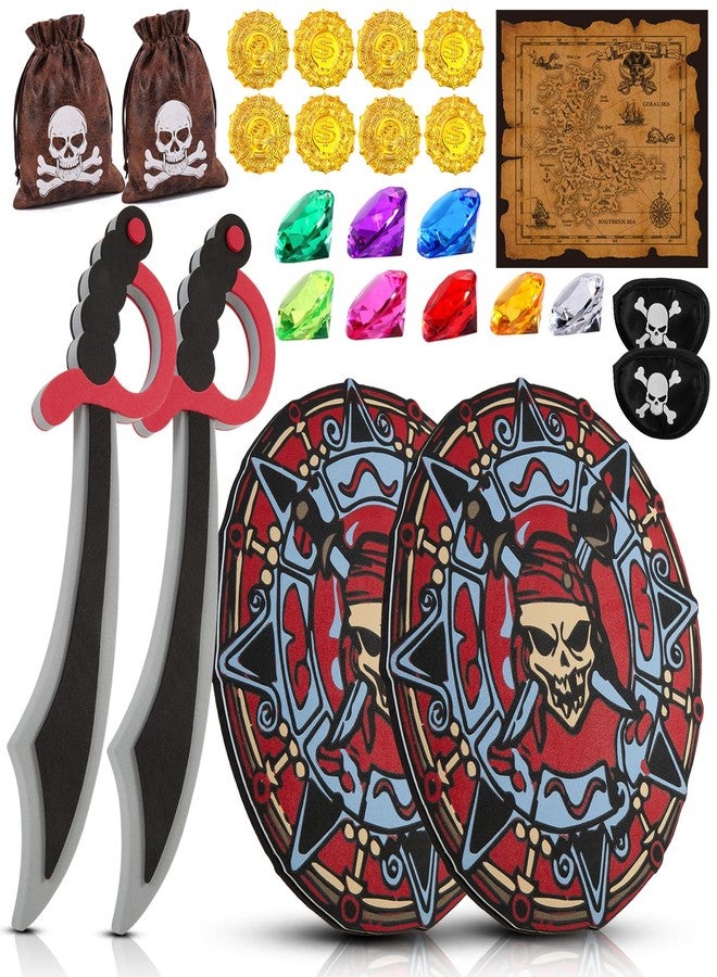 RICHNESS Kids Play Swords and Shields Foam Sword and Shield with Pirate Map and Treasures Toy Weapons for Kids Dress Up and Costumes Pack of 2 Players … … - Image 1