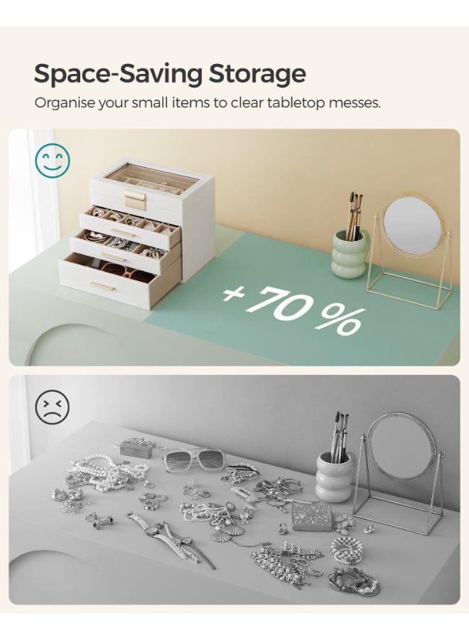 SONGMICS Jewellery Box with Glass Lid, 4-Tier Jewellery Organiser, 3 Drawers, for Sunglasses, Big Jewellery, Jewellery Storage, Modern Style, Cloud White and Gold Colour - Image 4