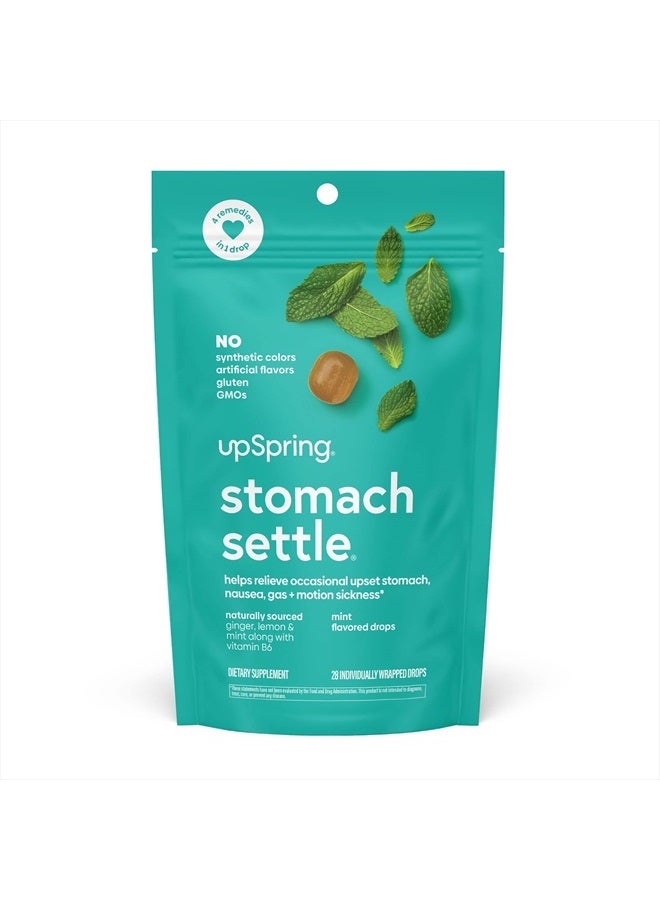 UpSpring قطرات تهدئة المعدة لتخفيف الغثيان العرضي/المعدة المضطربة مع الزنجبيل والليمون والنعناع وB6. قطرات بنكهة النعناع، 28 قطعة (قد يختلف التغليف) - Image 1