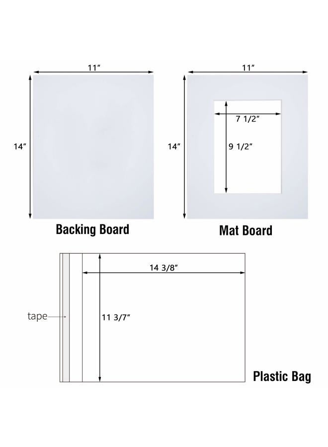 Falling In art Acid Free 25 Pack 11x14 Pre-Cut Mat Board Show Kit for 8x10 Photos, Prints or Artworks, 25 Core Bevel Cut Matts and 25 Backing Boards and 25 Crystal Plastic Bags, White - Image 2