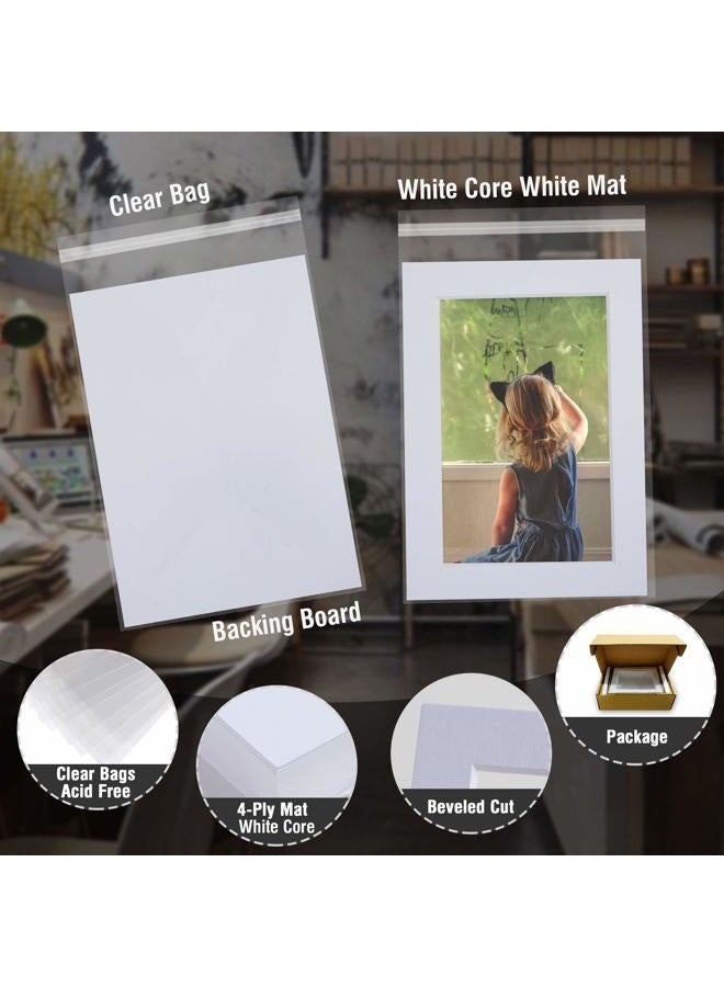 Falling In art Acid Free 25 Pack 11x14 Pre-Cut Mat Board Show Kit for 8x10 Photos, Prints or Artworks, 25 Core Bevel Cut Matts and 25 Backing Boards and 25 Crystal Plastic Bags, White - Image 4