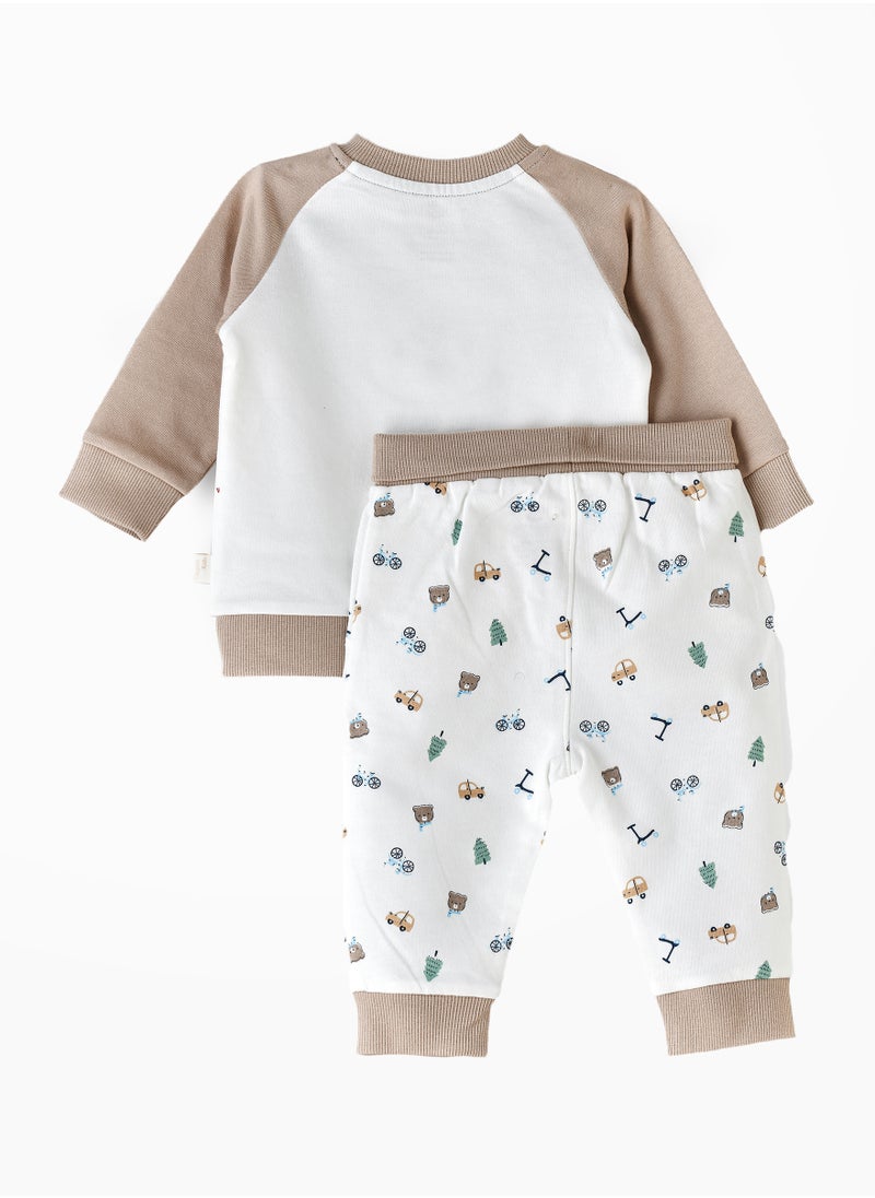 Elegant Kids - Baby Boy 'Busy Growing' Bear Sweatshirt and Jogger Set - Image 1