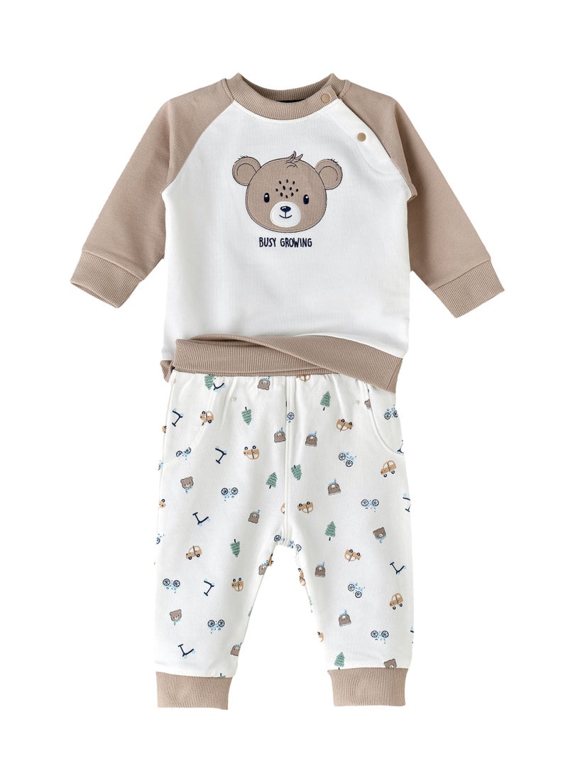 Elegant Kids - Baby Boy 'Busy Growing' Bear Sweatshirt and Jogger Set - Image 1