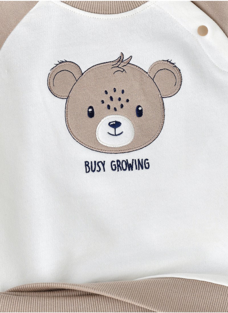 Elegant Kids - Baby Boy 'Busy Growing' Bear Sweatshirt and Jogger Set - Image 1