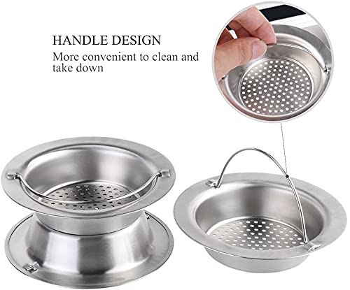 SYGA Stainless Steel Sink Strainer Basket with Handle 11cm/4.33inch Large Wide Rim Anti Clogging Mesh Drain Filter Vegetable Hair Catcher Drain Cover for Most Bathroom Kitchen Home Sinks Drain-Silver - Image 3