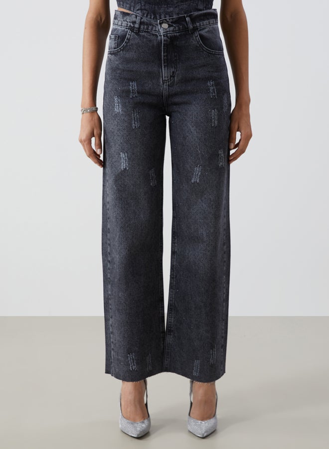 LC WAIKIKI Wide Leg Ripped Detailed Women's Jean Trousers - Image 2