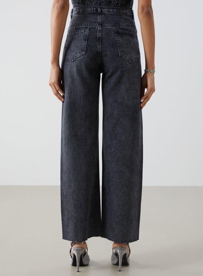 LC WAIKIKI Wide Leg Ripped Detailed Women's Jean Trousers - Image 4