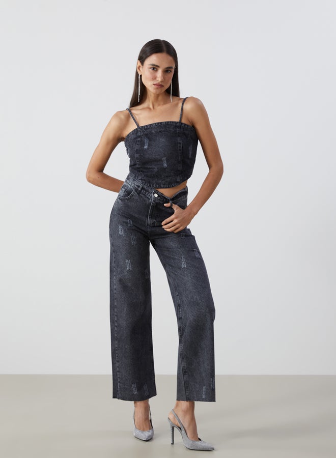 LC WAIKIKI Wide Leg Ripped Detailed Women's Jean Trousers - Image 1