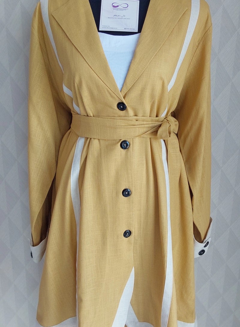 ALREESH ALBANAFSAJI ALREESH 25 TRAVEL SET JACKET AND PANTS WITH SHIRT  YELLOW AND WHITE  - Image 1