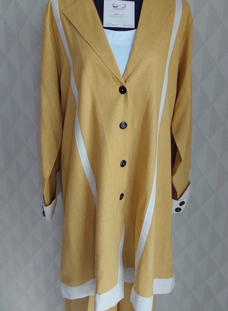 ALREESH ALBANAFSAJI ALREESH 25 TRAVEL SET JACKET AND PANTS WITH SHIRT  YELLOW AND WHITE  - Image 2