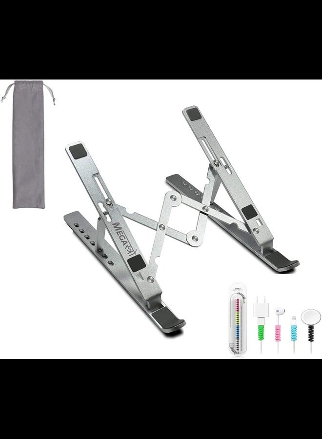 Generic Laptop Stand for Desk with 7 Adjustable Angles, Aluminum Ergonomic Foldable Portable Compatible with All Brands 6-17.3 [with Pouch] [with Wire Protectors] (Metallic Silver)  - Image 1