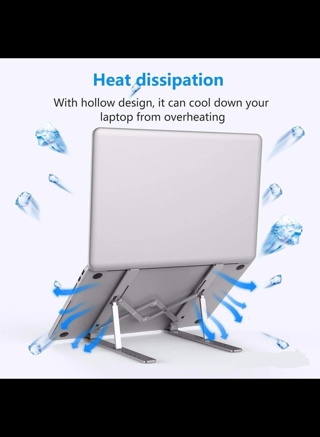 Generic Laptop Stand for Desk with 7 Adjustable Angles, Aluminum Ergonomic Foldable Portable Compatible with All Brands 6-17.3 [with Pouch] [with Wire Protectors] (Metallic Silver)  - Image 2