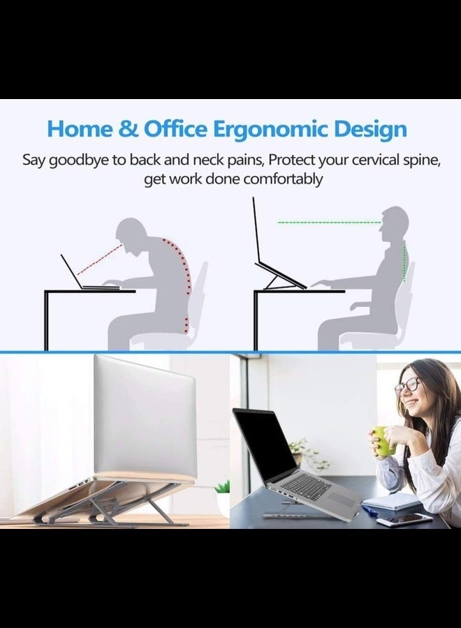 Generic Laptop Stand for Desk with 7 Adjustable Angles, Aluminum Ergonomic Foldable Portable Compatible with All Brands 6-17.3 [with Pouch] [with Wire Protectors] (Metallic Silver)  - Image 3