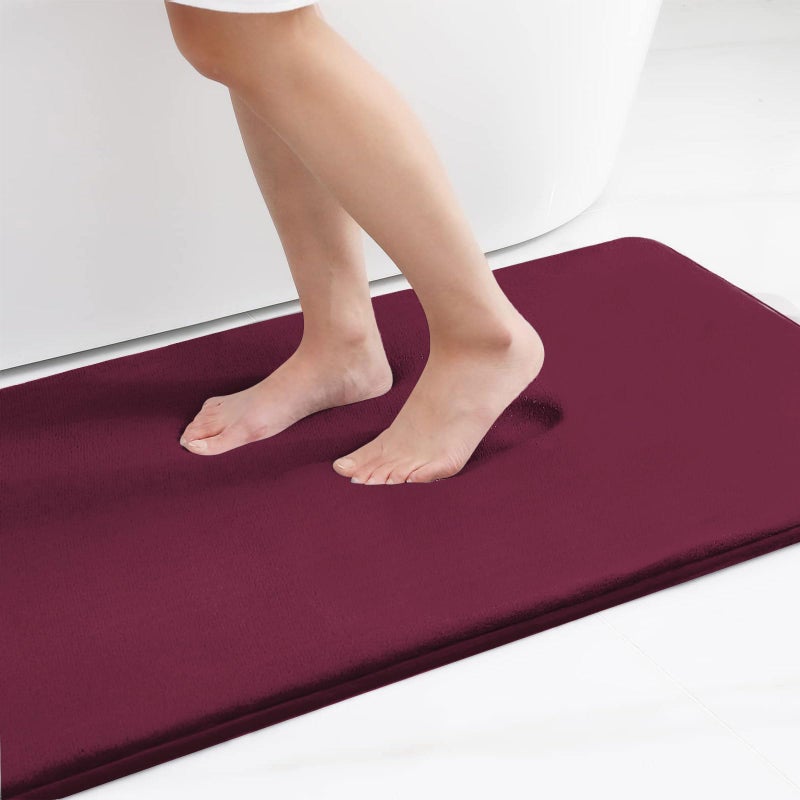 Smiry Memory Foam Bath Mat 36x24 Extra Soft and Absorbent Bathroom Mats Non Slip Washable Carpet for Floor Shower and Tub Burgundy