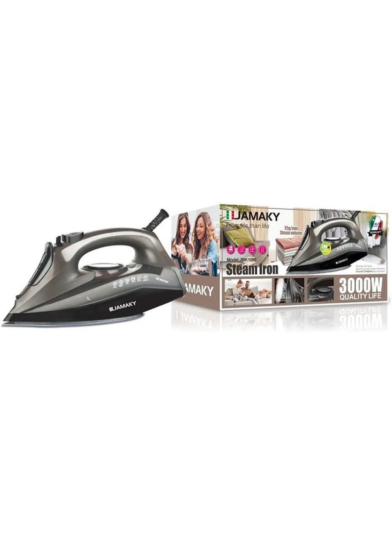 JAMAKY Jamaki Steam Iron, 3000W, 280ml Tank JMK 1096 - Image 4