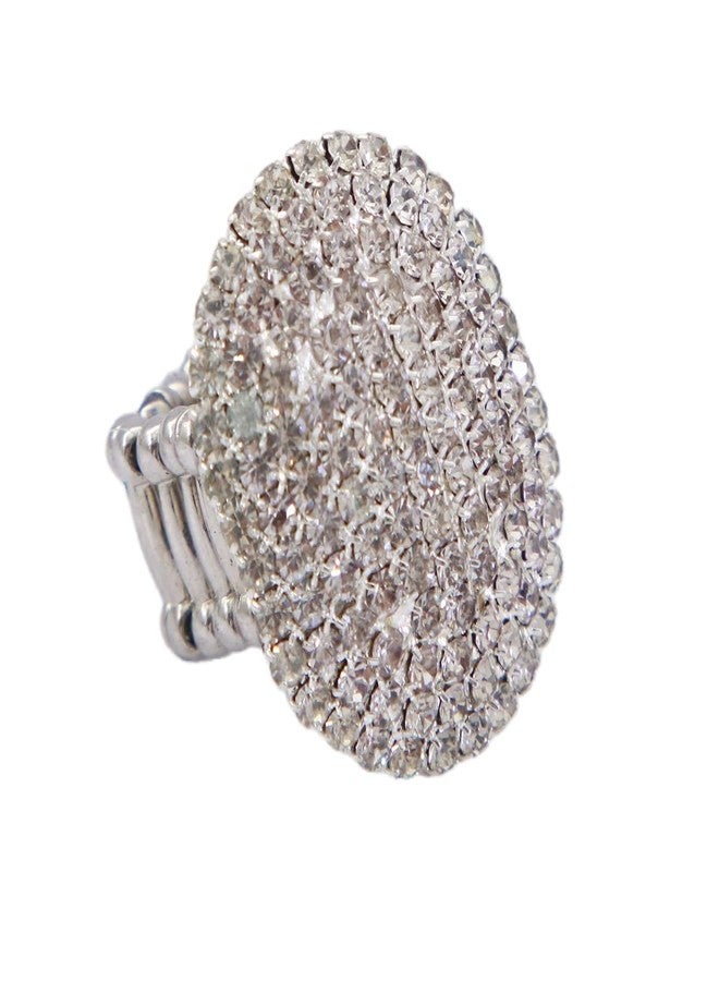 Aoxmas Women Adorable Crystal Rhinestones Oval Design Stretch Fashion Ring Shinning Silver Plated - Image 1