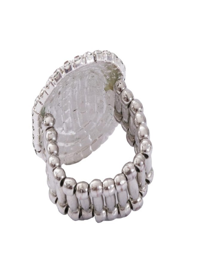 Aoxmas Women Adorable Crystal Rhinestones Oval Design Stretch Fashion Ring Shinning Silver Plated - Image 4