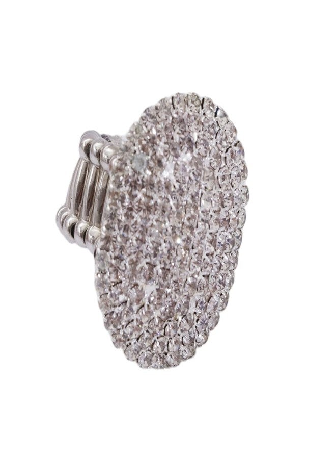 Aoxmas Women Adorable Crystal Rhinestones Oval Design Stretch Fashion Ring Shinning Silver Plated - Image 3
