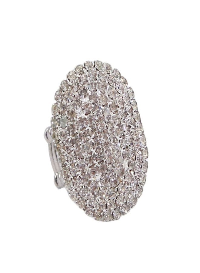 Aoxmas Women Adorable Crystal Rhinestones Oval Design Stretch Fashion Ring Shinning Silver Plated - Image 2