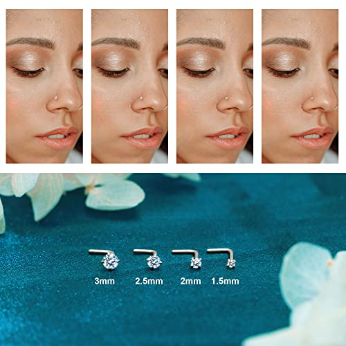 Monily 16pcs 20g Stainless Steel Nose Stud for Women 20g Nose Ring Surgical Steel L Shape Nose Stud 1.5 mm 2 mm 2.5 mm 3 mm CZ Body Piercing for Women Men (20G, Pin Length 6.5 mm L) - Image 4