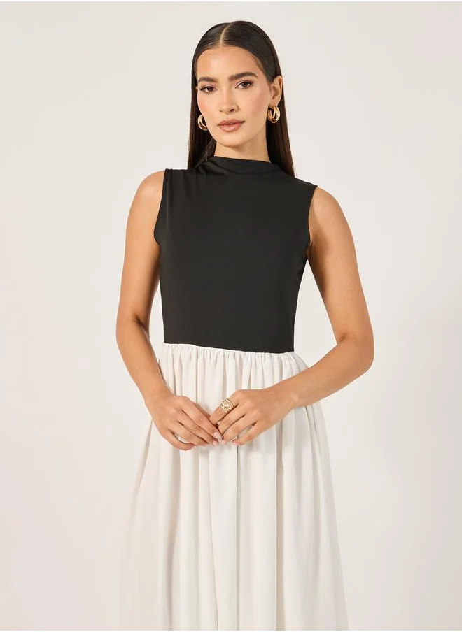 Styli Color Block Sleeveless A-Line Midi Dress