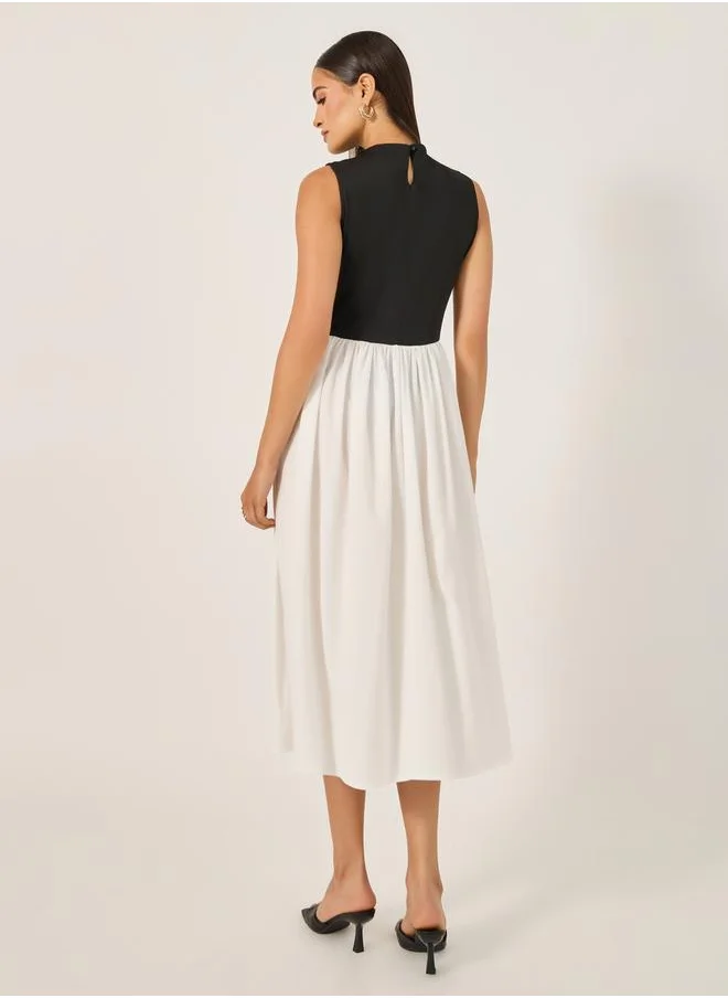 Styli Color Block Sleeveless A-Line Midi Dress