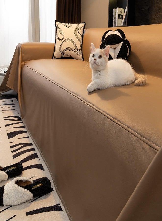 vctops Waterproof Thick PU Leather Sofa Covers for Sectional Sofa Luxury Couch Cover for Dogs Loveseat Covers Futon Cover L Shaped Cover Wipeable Couch Protector (Light Coffee,71"x91") - Image 2
