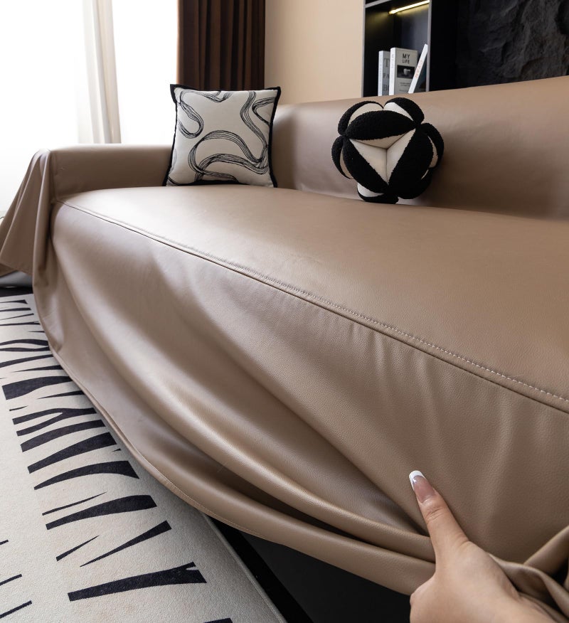 vctops Waterproof Thick PU Leather Sofa Covers for Sectional Sofa Luxury Couch Cover for Dogs Loveseat Covers Futon Cover L Shaped Cover Wipeable Couch Protector (Light Coffee,71"x91") - Image 1