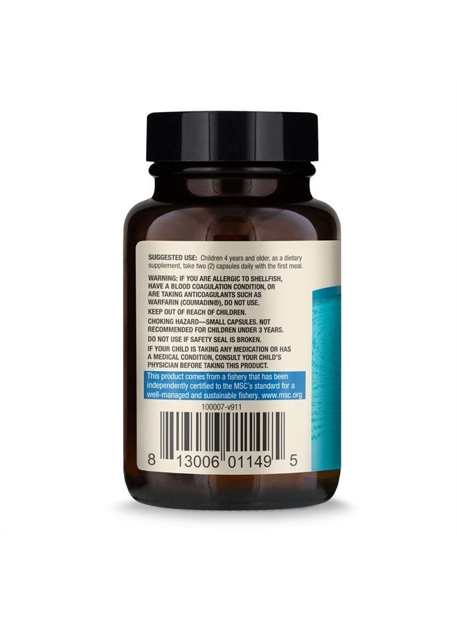 , Krill Oil for Kids, 30 Servings (60 Capsules), Source of Omega 3 Fatty Acids, MSC Certified, Non GMO, Soy Free, Gluten Free