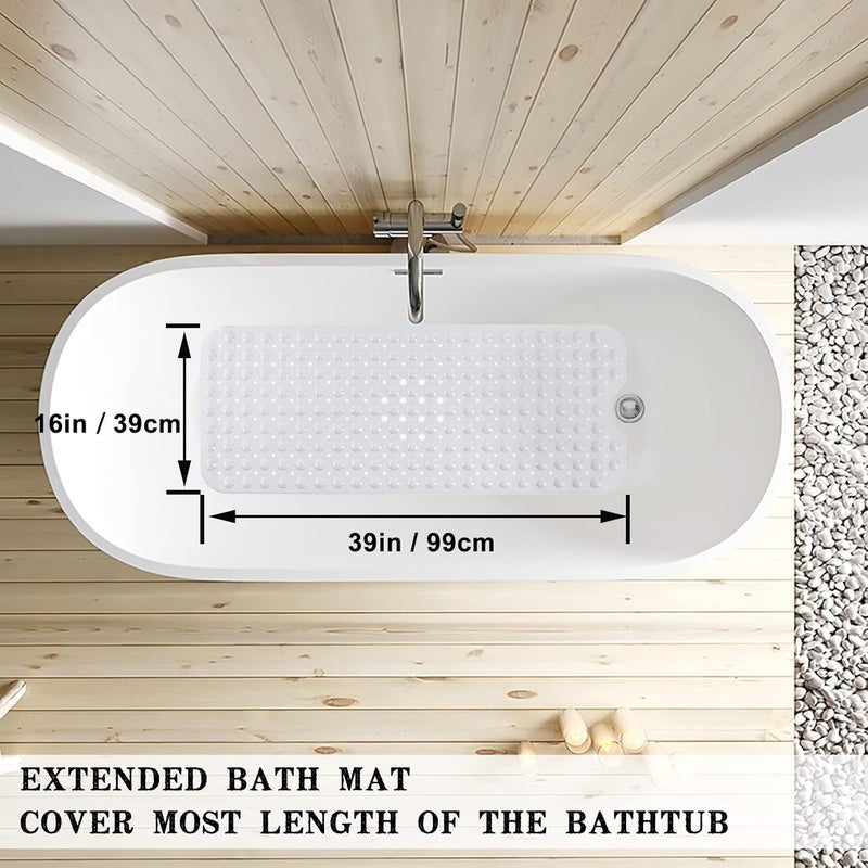 Linoows Bathtub and Shower Mats, Extra Long Non-Slip Bath Mat 39 x 16 Inch, Machine Washable Bath Tub Mat with Suction Cups & Drain Holes for Bathroom, White - Image 4