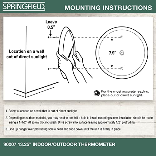 Springfield Indoor Outdoor Big and Bold Thermometer with Mounting Bracket, Easy to Read Numbers for Patio, Pool, and Indoor Areas, 13.25-Inch, White - Image 5