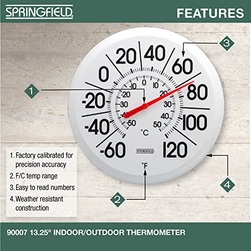 Springfield Indoor Outdoor Big and Bold Thermometer with Mounting Bracket, Easy to Read Numbers for Patio, Pool, and Indoor Areas, 13.25-Inch, White - Image 2