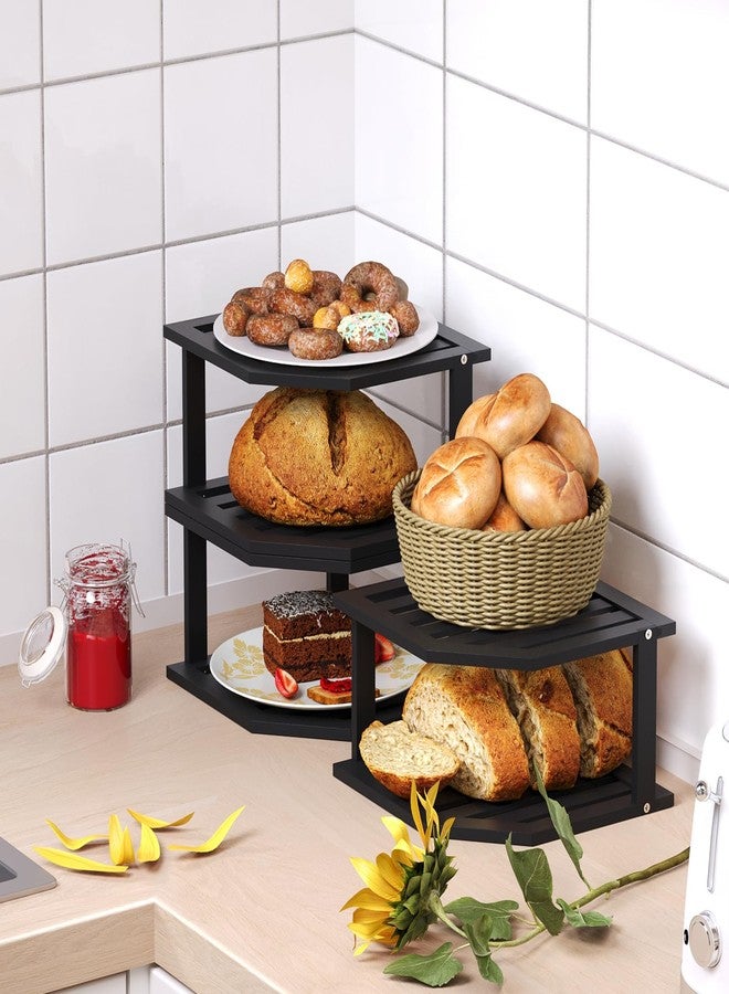 VERTORGAN Bamboo Corner Shelf(3 Pack),2 Tier Plate Organizer for Cabinet and Countertop,Pantry Dish and Spice Rack for Kitchen(Black) - Image 5