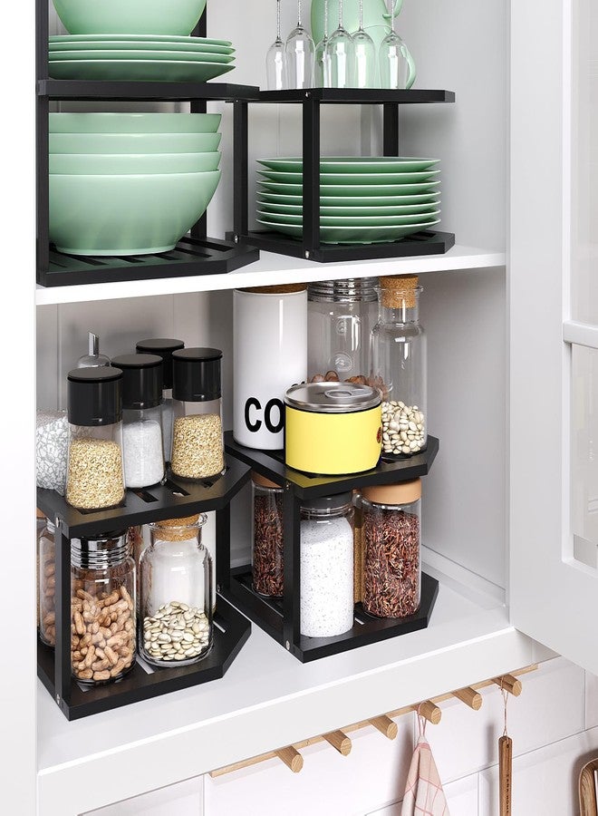 VERTORGAN Bamboo Corner Shelf(3 Pack),2 Tier Plate Organizer for Cabinet and Countertop,Pantry Dish and Spice Rack for Kitchen(Black) - Image 3