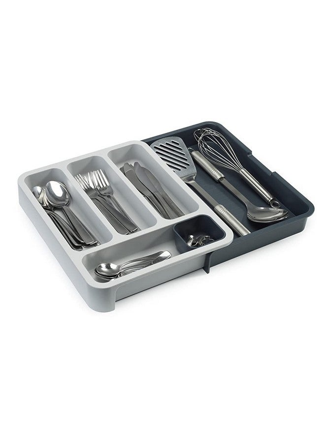 HOMAXA صينية أدوات المائدة القابلة للتوسيع من هومكس - لصندوق المطبخ / منظم تخزين أدوات المائدة لصندوق المطبخ المودولاري | 38 × 5.5 × 29 سم | رمادي وأبيض | بلاستيك - Image 1