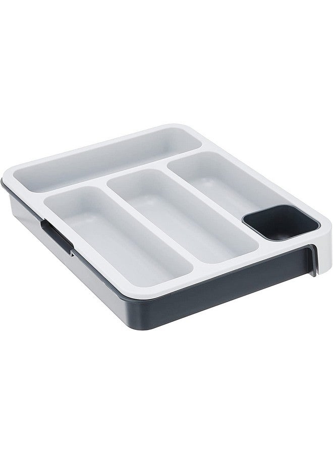 HOMAXA صينية أدوات المائدة القابلة للتوسيع من هومكس - لصندوق المطبخ / منظم تخزين أدوات المائدة لصندوق المطبخ المودولاري | 38 × 5.5 × 29 سم | رمادي وأبيض | بلاستيك - Image 3