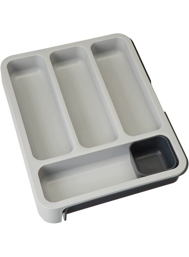 HOMAXA صينية أدوات المائدة القابلة للتوسيع من هومكس - لصندوق المطبخ / منظم تخزين أدوات المائدة لصندوق المطبخ المودولاري | 38 × 5.5 × 29 سم | رمادي وأبيض | بلاستيك - Image 4