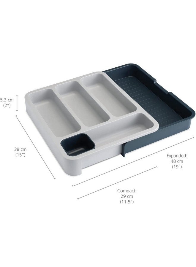 HOMAXA صينية أدوات المائدة القابلة للتوسيع من هومكس - لصندوق المطبخ / منظم تخزين أدوات المائدة لصندوق المطبخ المودولاري | 38 × 5.5 × 29 سم | رمادي وأبيض | بلاستيك - Image 5