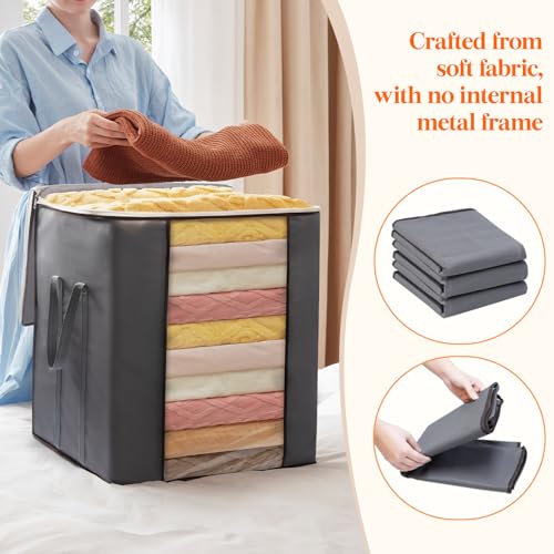 Lifewit 120L Extra Large Blanket Storage Bags Foldable Comforter Storage with Reinforced Handles Clothes Storage Containers for King Comforter Bedding Pillow Sheet Storage Bin with Lids 2 Pack - Image 3