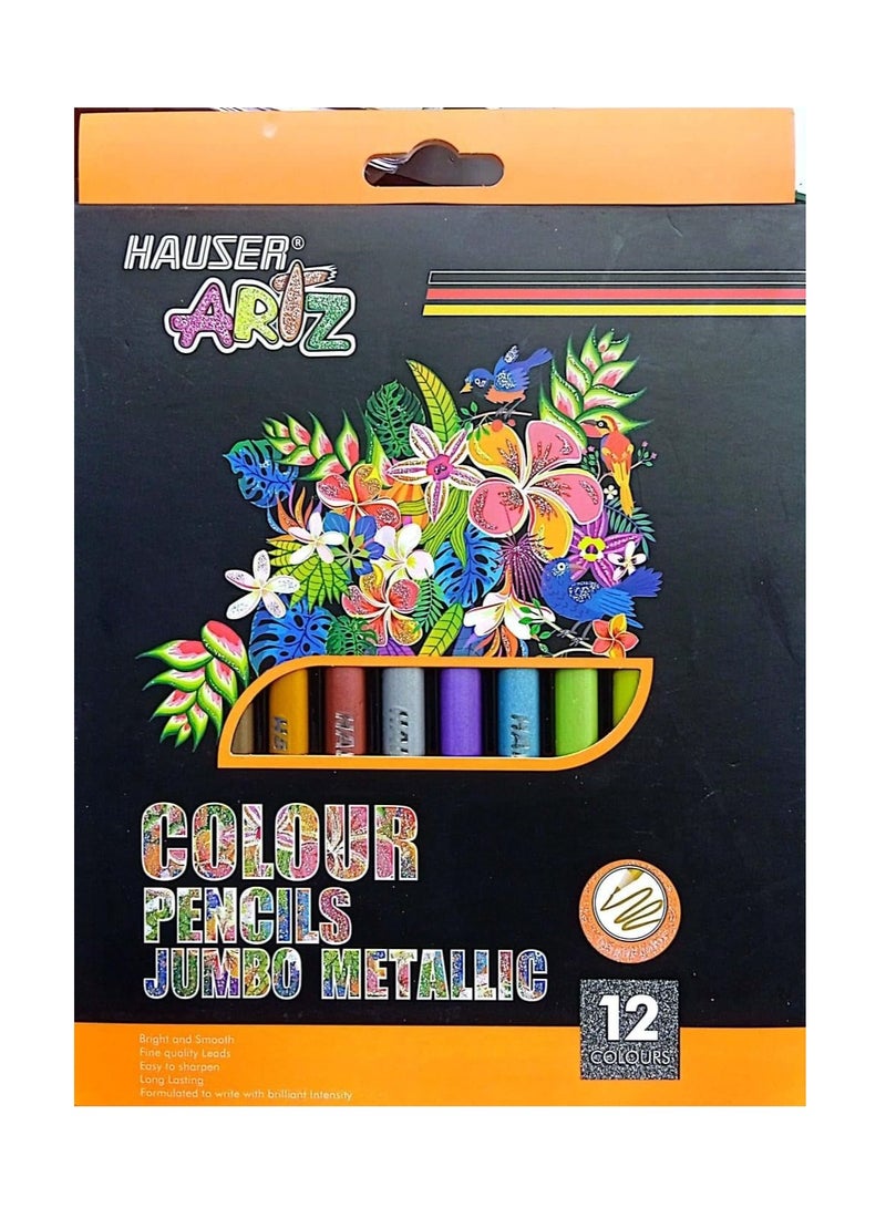 Hauser Germany 12 PIECES COLOUR PENCILS JUMBO METALLING MULTICOLOLR - Image 1