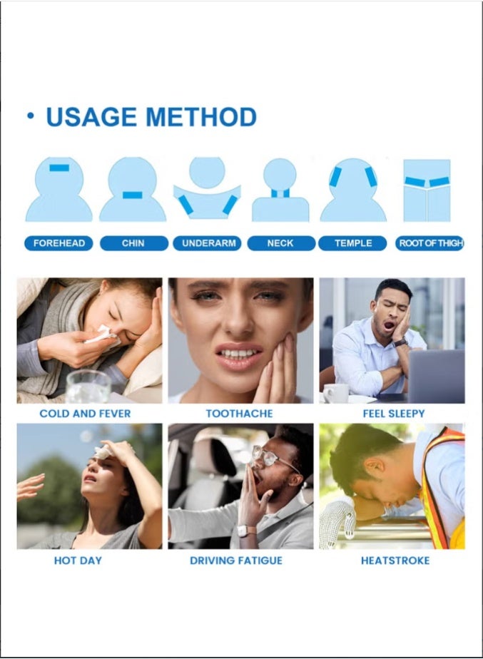 سوميفون عبوة من 10 لصقات خافضة للحرارة - تبريد فيزيائي لخفض الحرارة، وتسكين طبيعي للصداع والصداع النصفي، لصقات جل ناعمة، لصقات خافضة للحرارة للأطفال، وتسكين صداع التوتر/التهاب الجيوب الأنفية، ولصقات للوقاية من الصداع وتبديد الحرارة. - Image 4