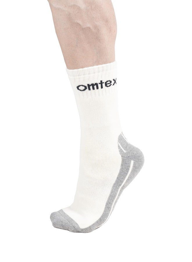 omtex Calf Length Cricket ACE Plus Socks For Comfort And Sweat Absorption, Elastic For Sturdy Grip And Durability (Off-White) - FREE SIZE (Pack of 1) - Image 1
