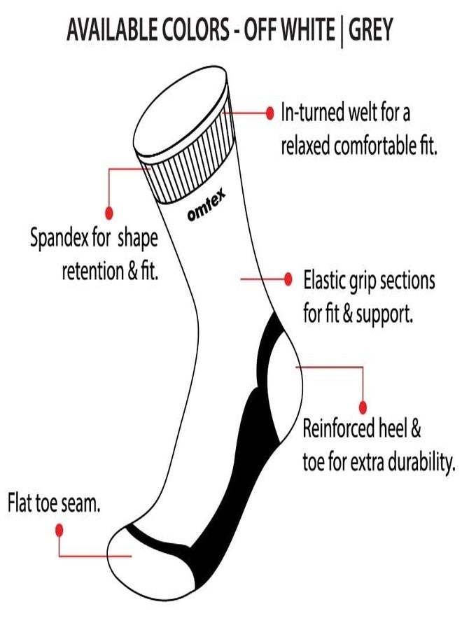 omtex Calf Length Cricket ACE Plus Socks For Comfort And Sweat Absorption, Elastic For Sturdy Grip And Durability (Off-White) - FREE SIZE (Pack of 1) - Image 4