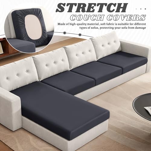 KinCam Couch Cushion Covers, Stretch Sectional Couch Covers Sofa Cushion for L Shaped Couch Cover Washable Sofa Slipcovers Sofa Covers(3PC Seater or Backrest Covers, Dark Grey) - Image 3