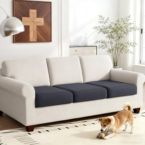 KinCam Couch Cushion Covers, Stretch Sectional Couch Covers Sofa Cushion for L Shaped Couch Cover Washable Sofa Slipcovers Sofa Covers(3PC Seater or Backrest Covers, Dark Grey) - Image 1