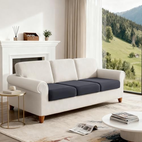 KinCam Couch Cushion Covers, Stretch Sectional Couch Covers Sofa Cushion for L Shaped Couch Cover Washable Sofa Slipcovers Sofa Covers(3PC Seater or Backrest Covers, Dark Grey) - Image 4