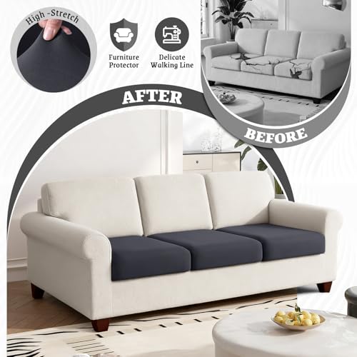 KinCam Couch Cushion Covers, Stretch Sectional Couch Covers Sofa Cushion for L Shaped Couch Cover Washable Sofa Slipcovers Sofa Covers(3PC Seater or Backrest Covers, Dark Grey) - Image 2