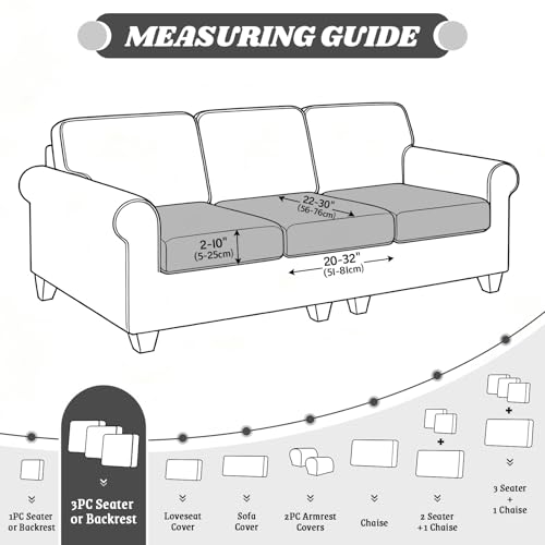 KinCam Couch Cushion Covers, Stretch Sectional Couch Covers Sofa Cushion for L Shaped Couch Cover Washable Sofa Slipcovers Sofa Covers(3PC Seater or Backrest Covers, Dark Grey) - Image 5