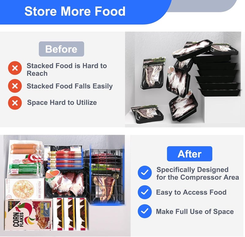 MASHDE Freezer Organizer Bins, Freezer Dividers for Deep Chest Freezer Compressor Area, Black Wire Basket Shelf for Food Storage Kitchen Refrigerator Organization (Medium) - Image 3